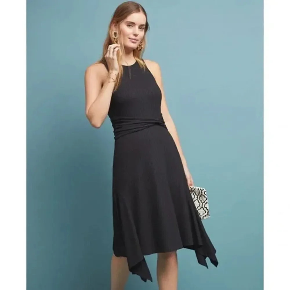 ANTHROPOLOGIE Black Ribbed Kingsolver Sleeveless Midi Dress Size Small